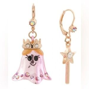Betsey Johnson Ghost Princess Wand Earrings Mismatched Pink Gold Kitsch NWT